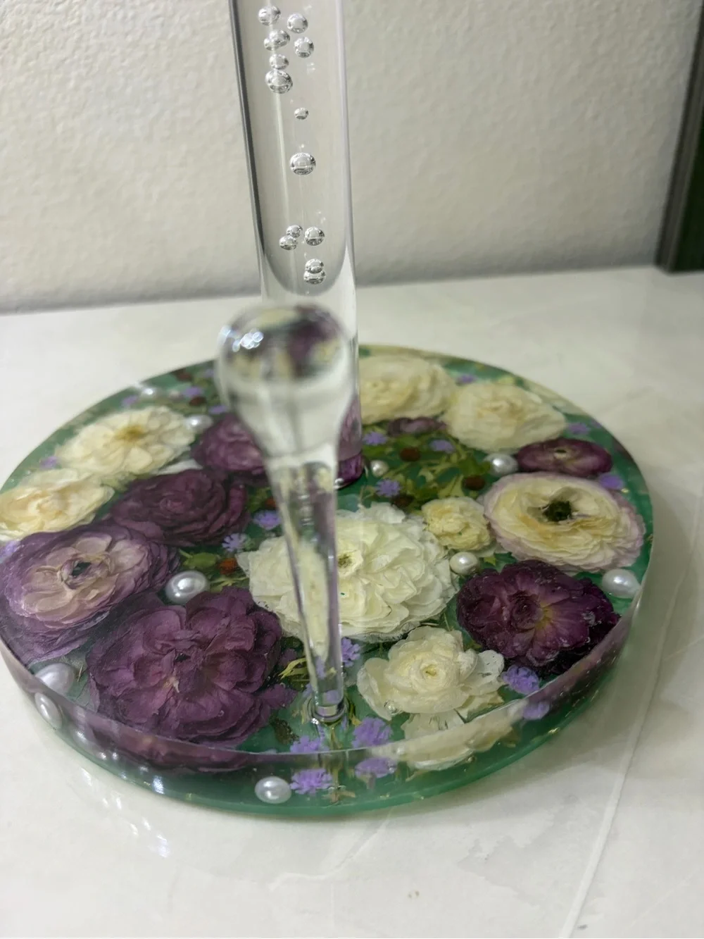 Purple & Cream Floral Resin Paper Towel Holder